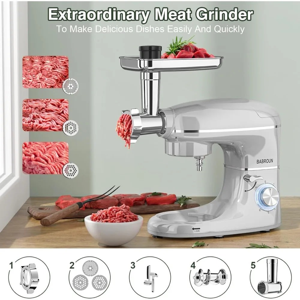 6-IN-1 Electric Kitchen Mixer with 6.5QT Bowl & Meat Grinder